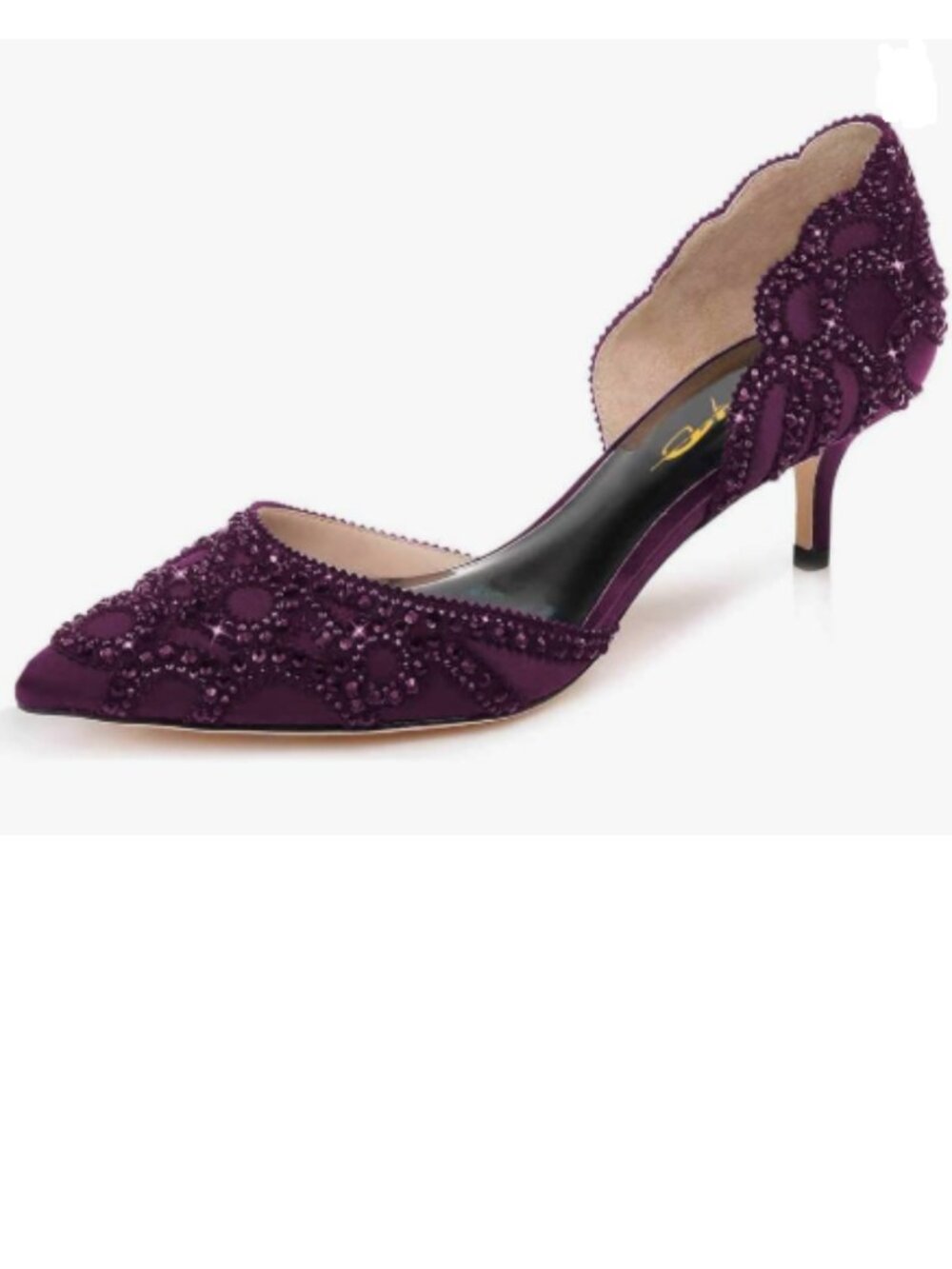 XYD Dark Purple Pumps, Elegant Pointed Toe, D'Orsay Low Heels, Rhinestone Shoes
